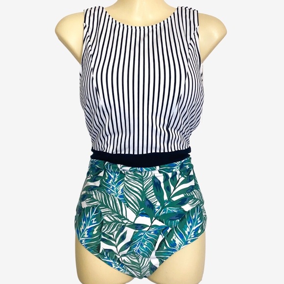 Cupshe Other - NWT CUPSHE High Neckline Striped Tropical Slimming Plus One Piece Swimsuit XXL